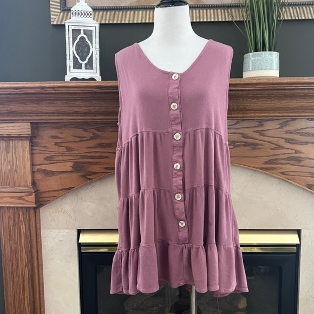Cozy Co Women's Mauve Sleeveless Tiered Ruffle Top Sz. 1X‎